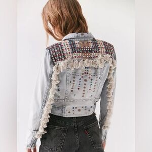 BlankNYC Wind Embroidered Denim Moto Jacket size M